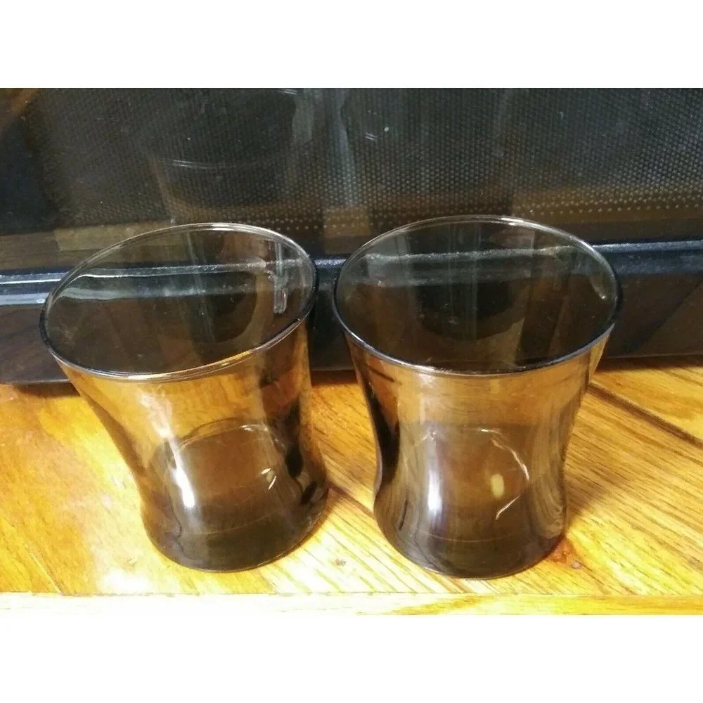 Vintage Mid Century Ombre Brown Flared 10 oz Lowball Rocks Drinking Glasses 2